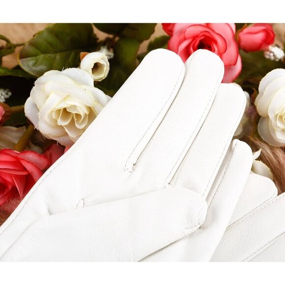 ❤️Women's White Italian Leather Gloves Lambskin Winter Comfort  Gloves - Picture 7 of 9